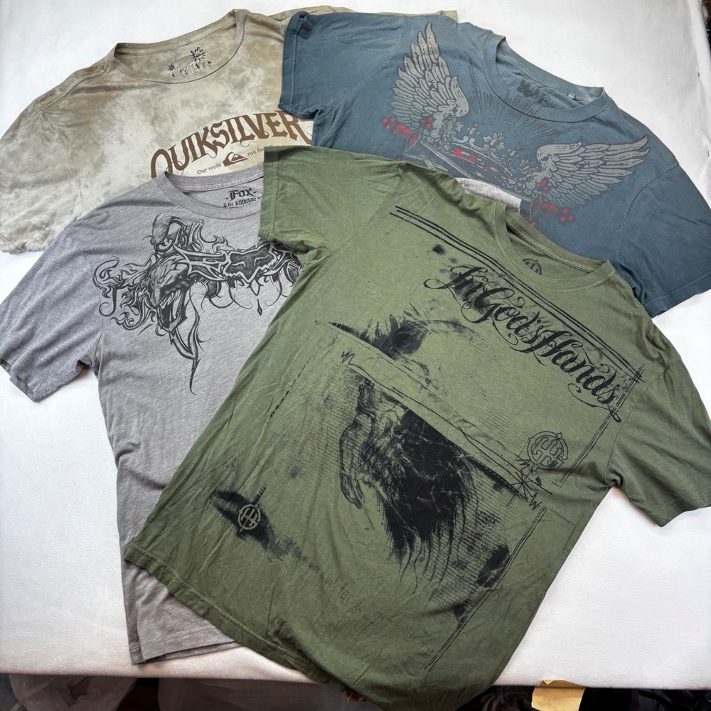 Mixed Graphic T-Shirt Bundle Men XL Multicolor Fox Quiksilver Guess Streetwear